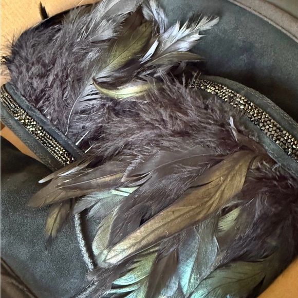 Women’s Black Feather Trim Winter Boots - Picture 3 of 7